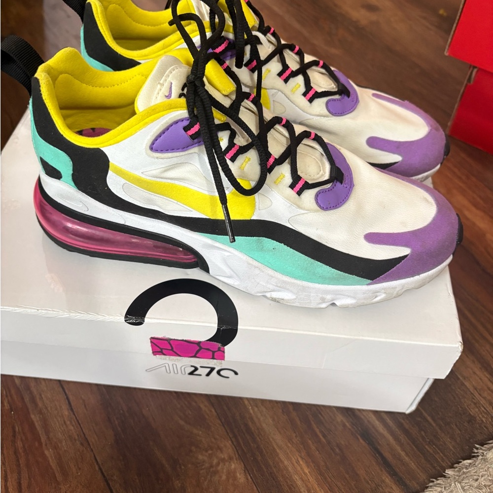 Nike Air Max 270 React Women's Shoes - White, Yellow, Purple, size 9